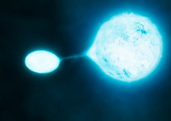 Artist's impression of a binary star in which one star pulls material from its companion